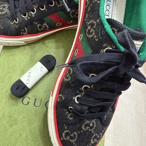 Authentic Gucci Black and Green Sneakers